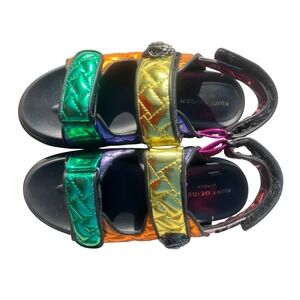 Kurt Geiger London Mini Orson Kids Rainbow Metallic Quilted Sandals Size 34/3M